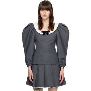 $680 NWT SHUSHU/TONG Gray Beaded Bow Blouse Dover Street Market Size UK 8 Small